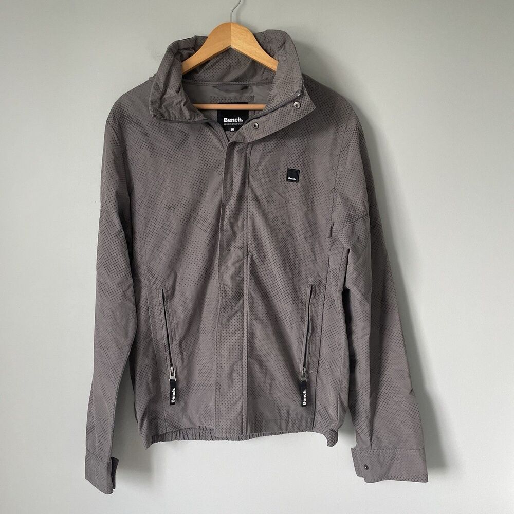 Bench Urbanwear Windbreaker Rain Jacket Coat Full Zip Hooded Gray Size Large